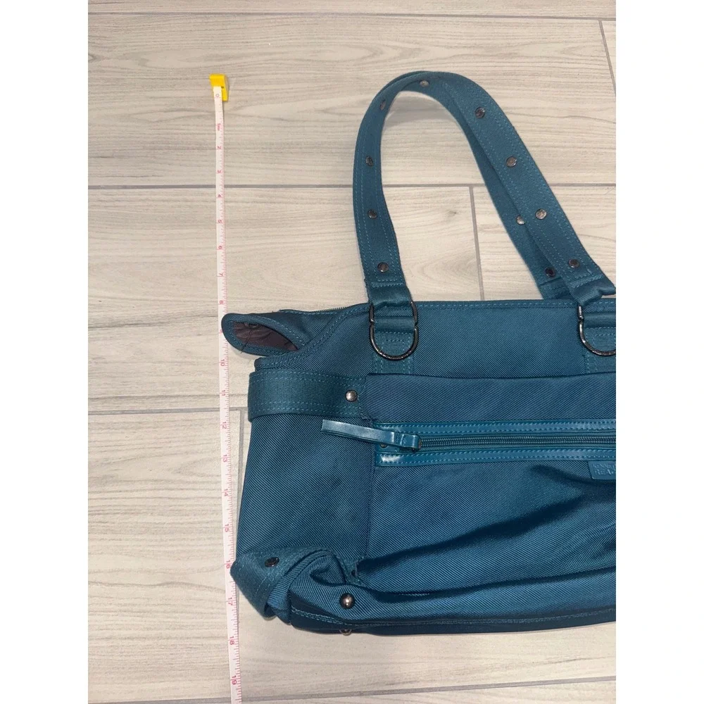 Kenneth Cole Reaction Teal Blue Nylon Studded Shoulder Bag Tote Multi-Pocket